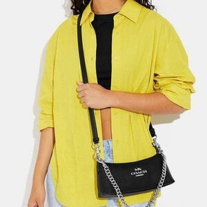 Coach Charlotte Shoulder Bag Pebbled Leather Crossbody Black with Silver CL407